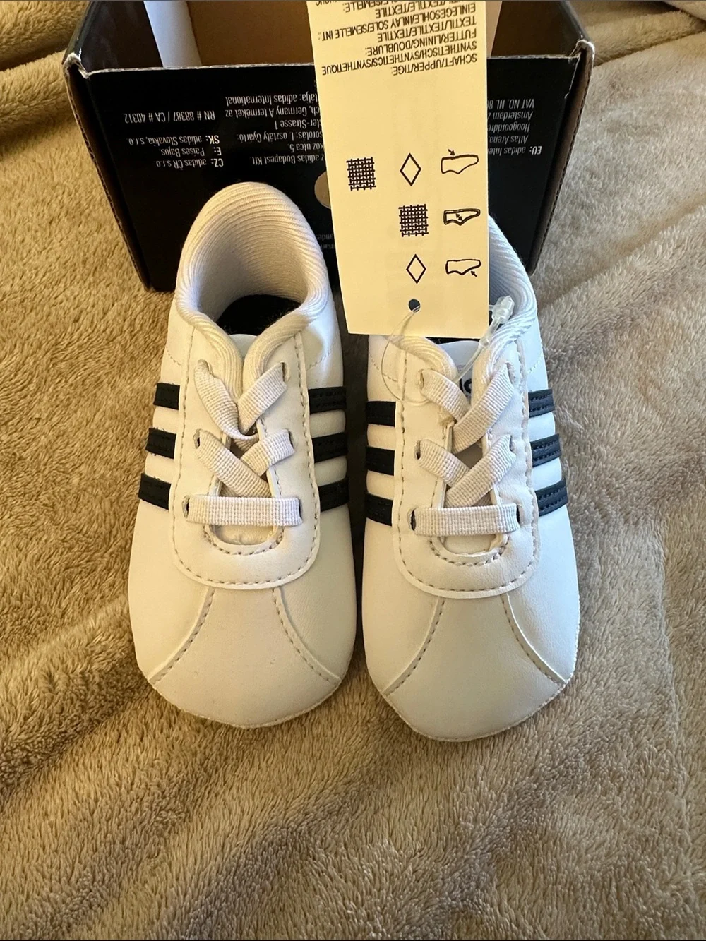 adidas White and Black VL Court 2.0 Crib Sneakers
